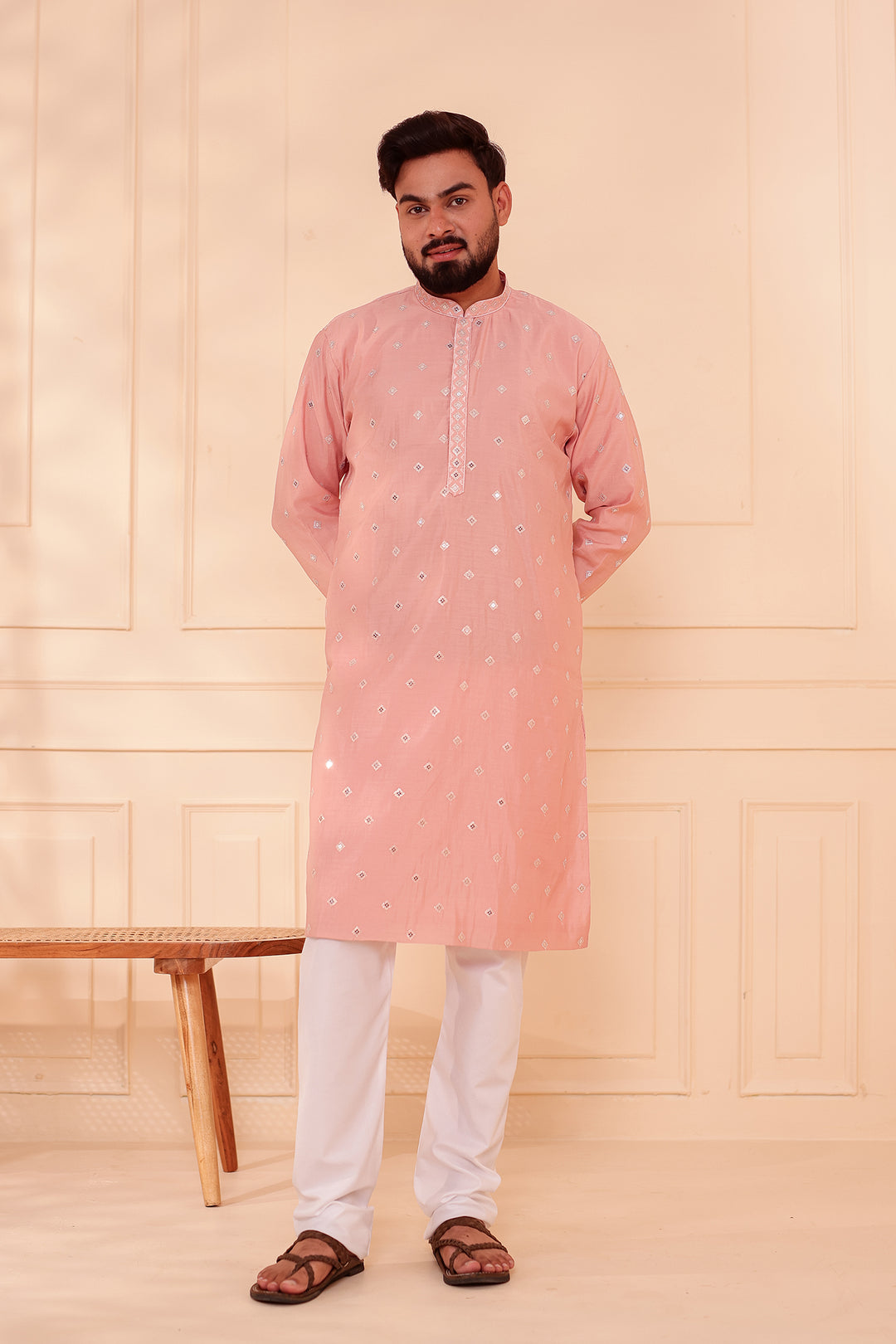 Peach Soft Silk Kurta Suit with Sequin & Thread Embroidery