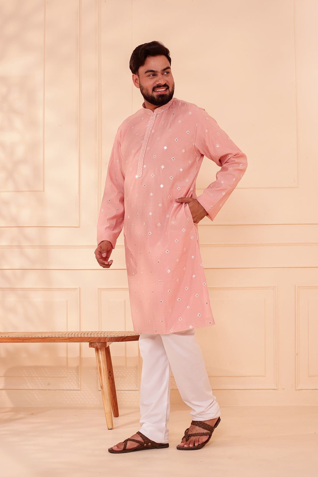 Peach Soft Silk Kurta Suit with Sequin & Thread Embroidery