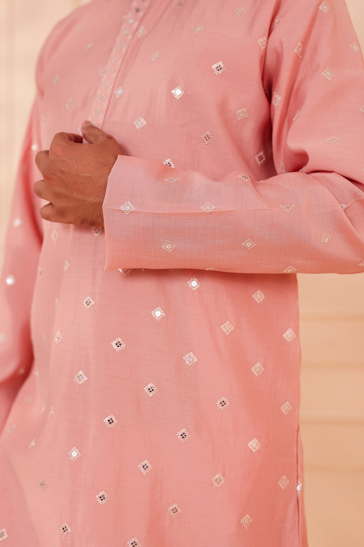 Peach Soft Silk Kurta Suit with Sequin & Thread Embroidery