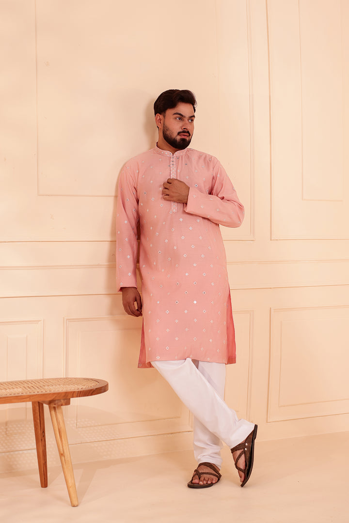 Peach Soft Silk Kurta Suit with Sequin & Thread Embroidery