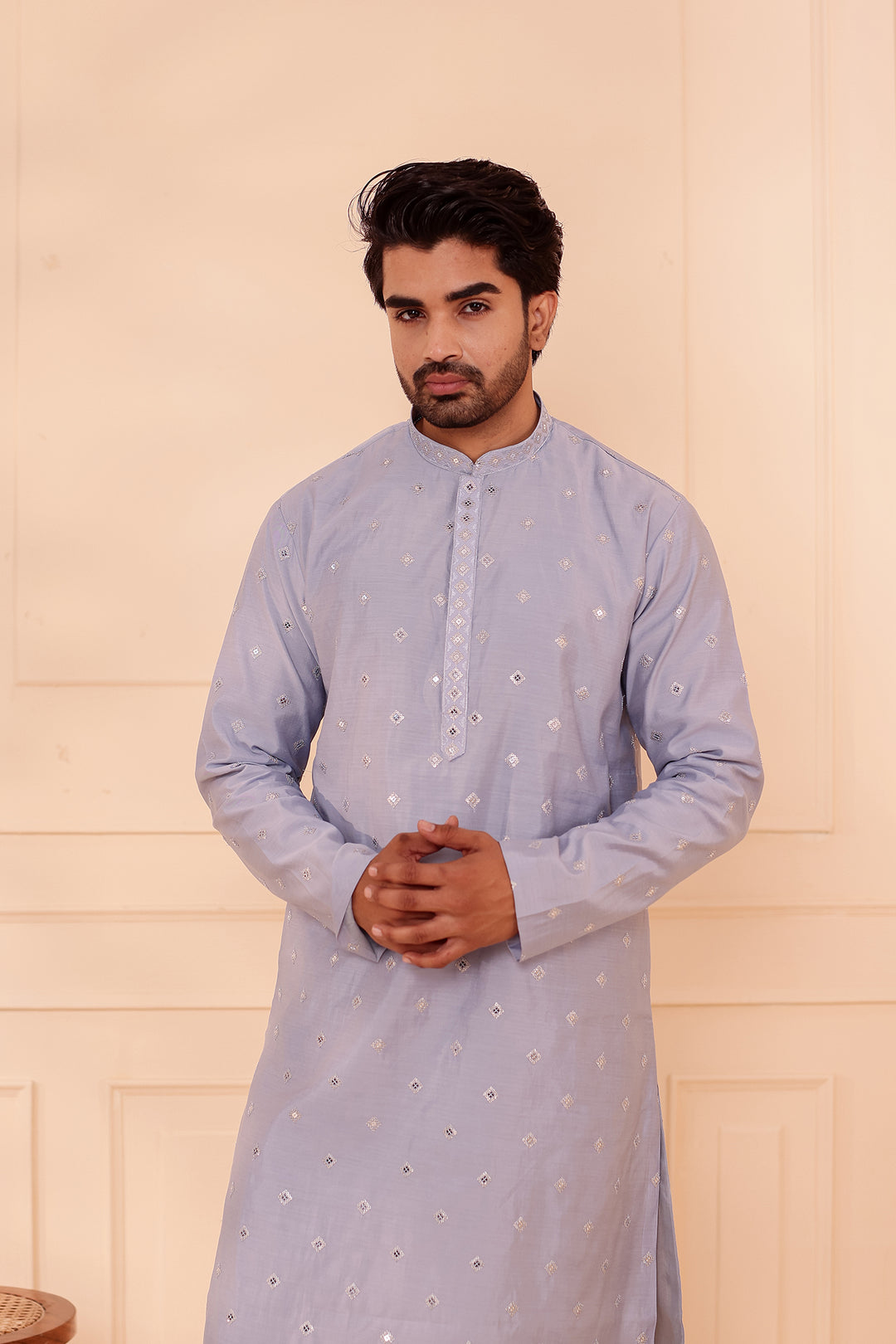 Greyish Blue Soft Silk Kurta Suit with Sequin & Thread Embroidery