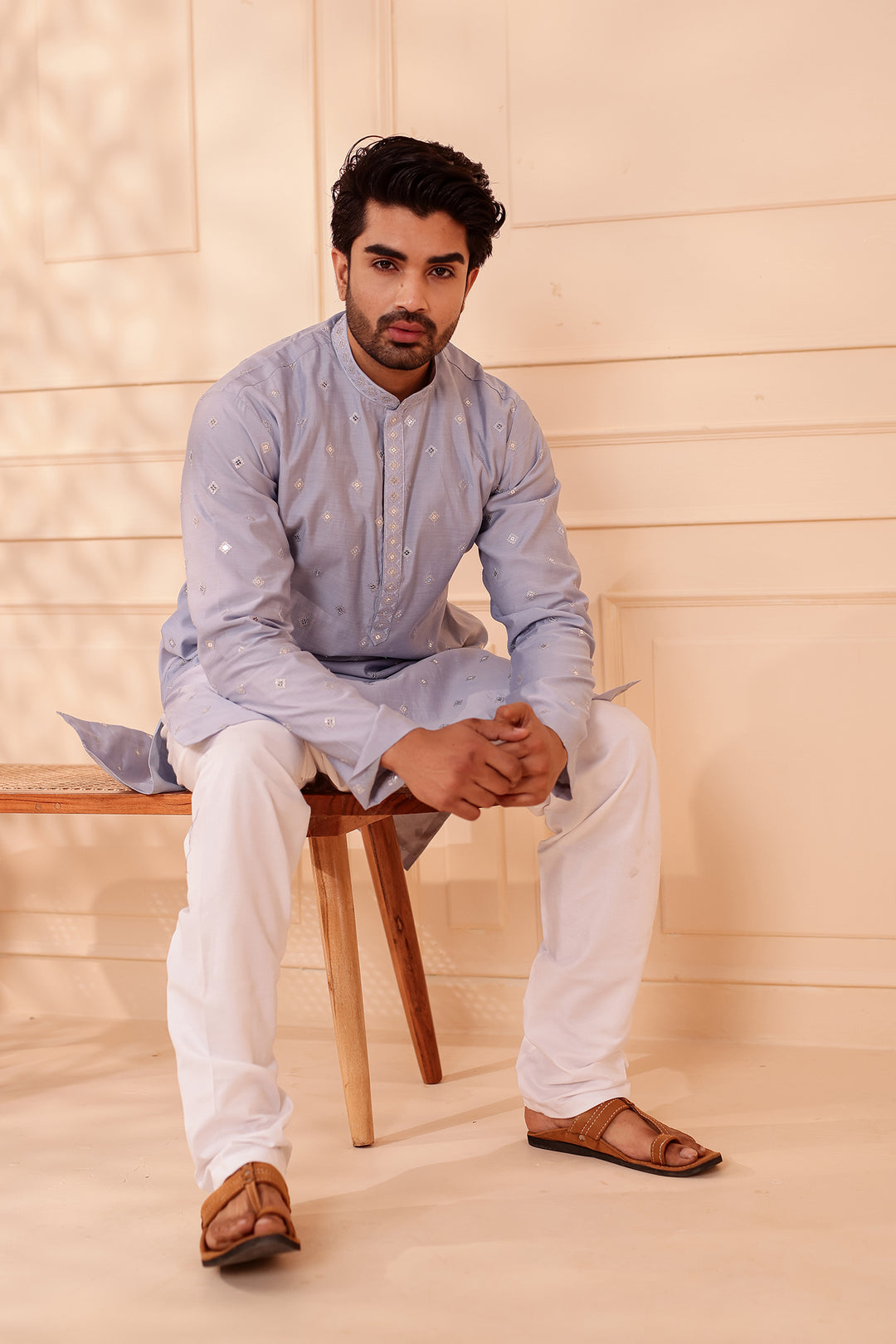 Greyish Blue Soft Silk Kurta Suit with Sequin & Thread Embroidery