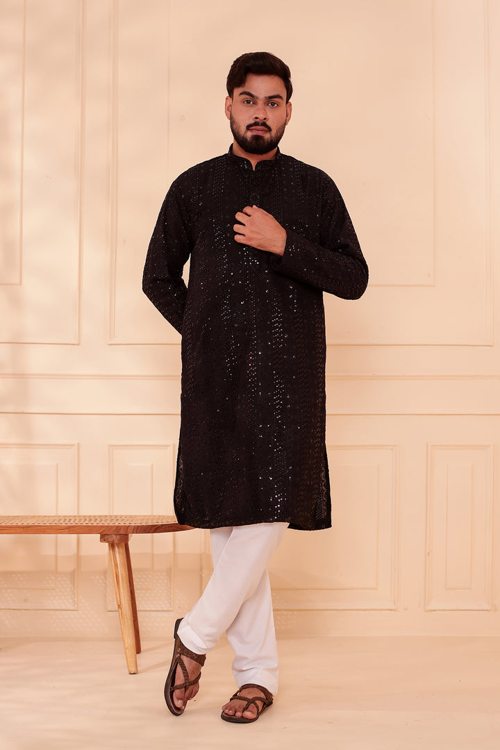 Black Georgette Chikankari Kurta Suit.