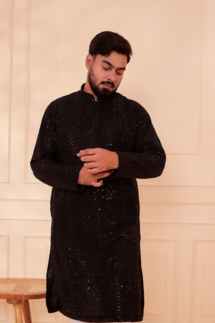 Black Georgette Chikankari Kurta Suit.