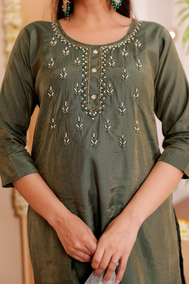 Mehndi Green Soft Silk Straight Cut Kurta Set