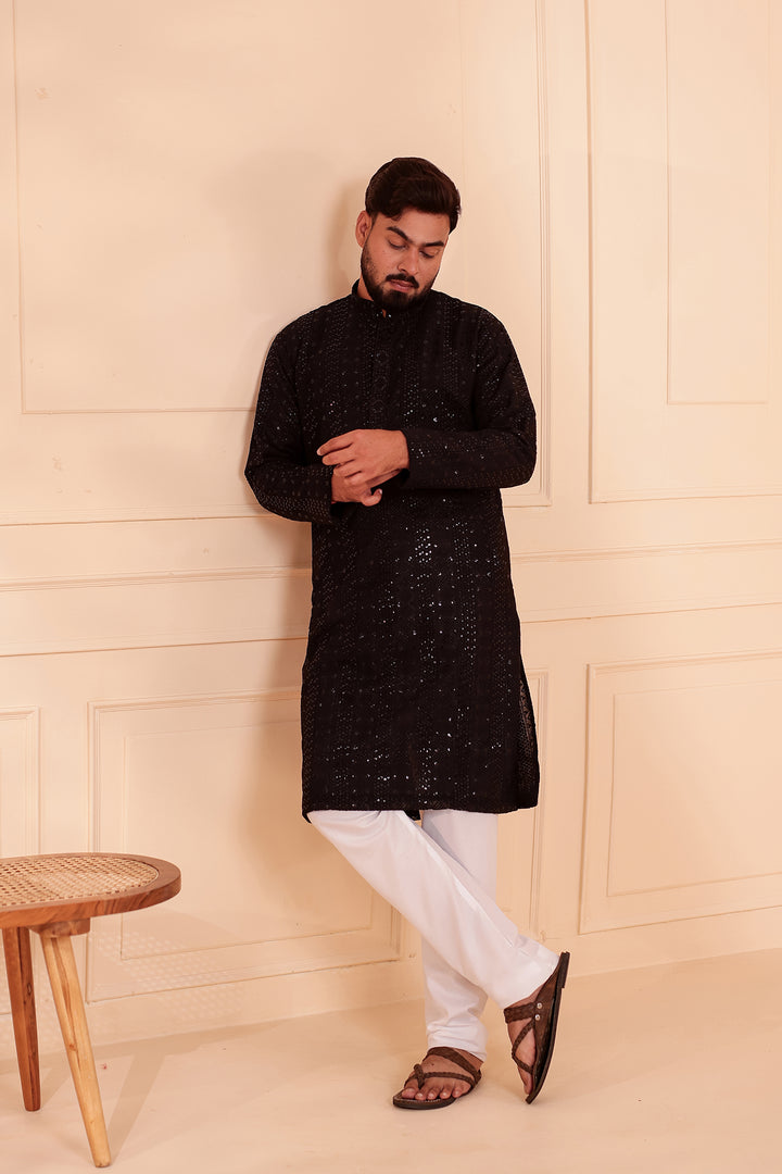 Black Georgette Chikankari Kurta Suit.