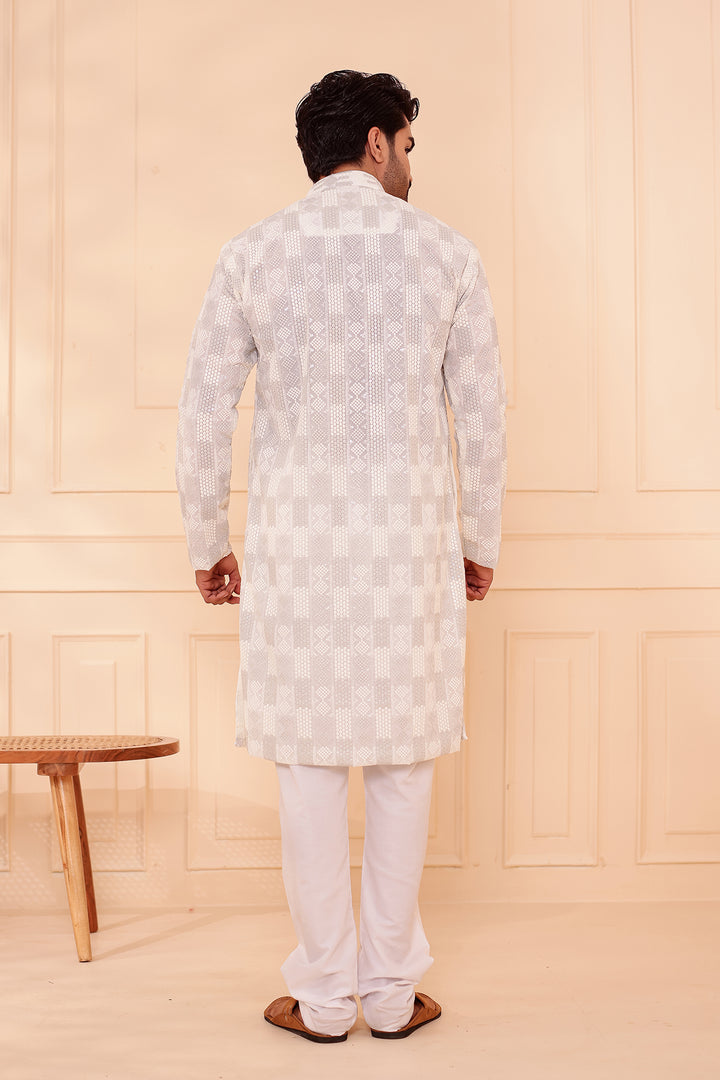 White Georgette Chikankari Kurta Suit.