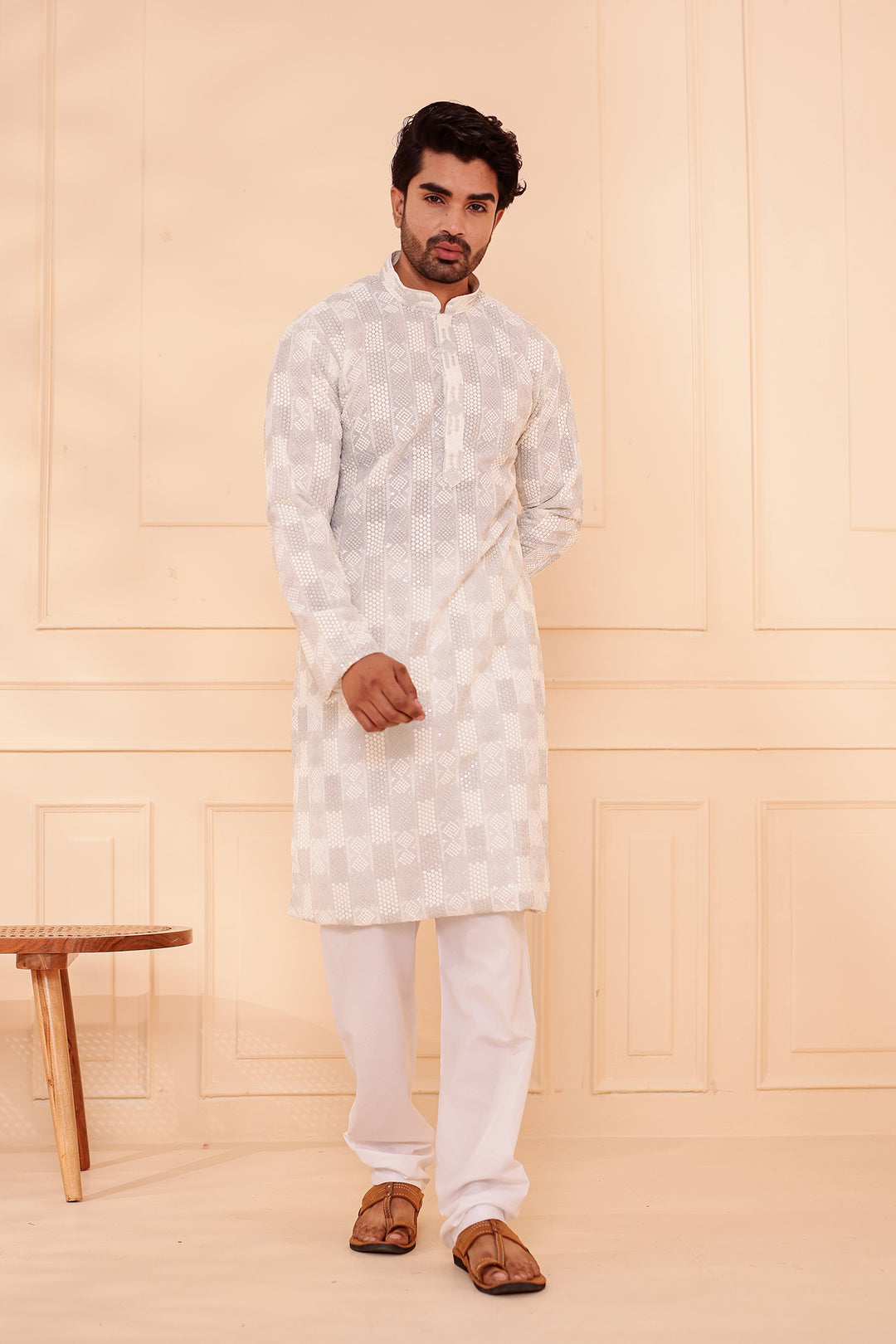 White Georgette Chikankari Kurta Suit.