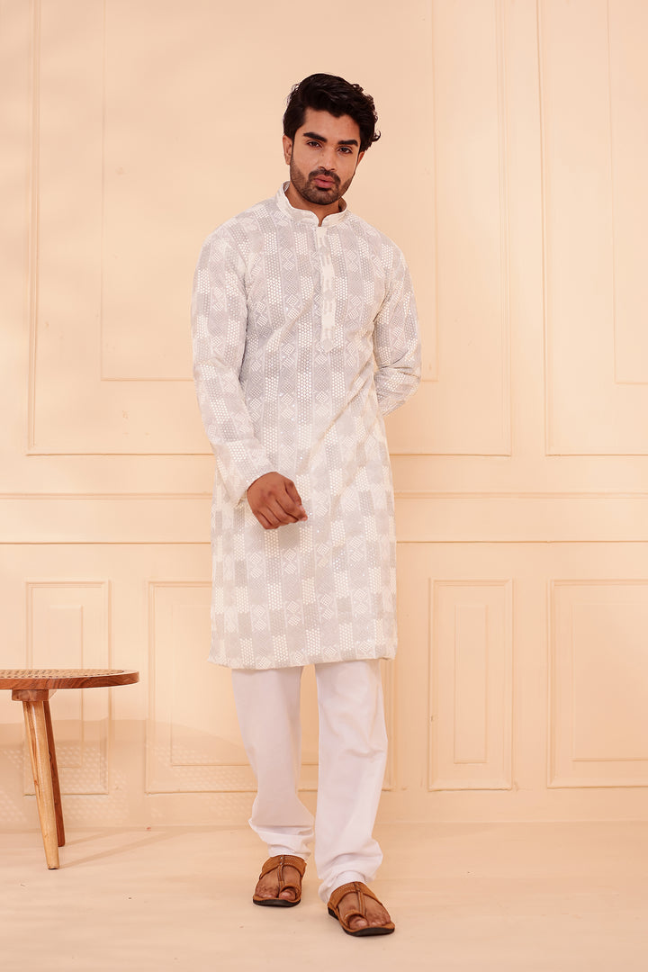White Georgette Chikankari Kurta Suit.