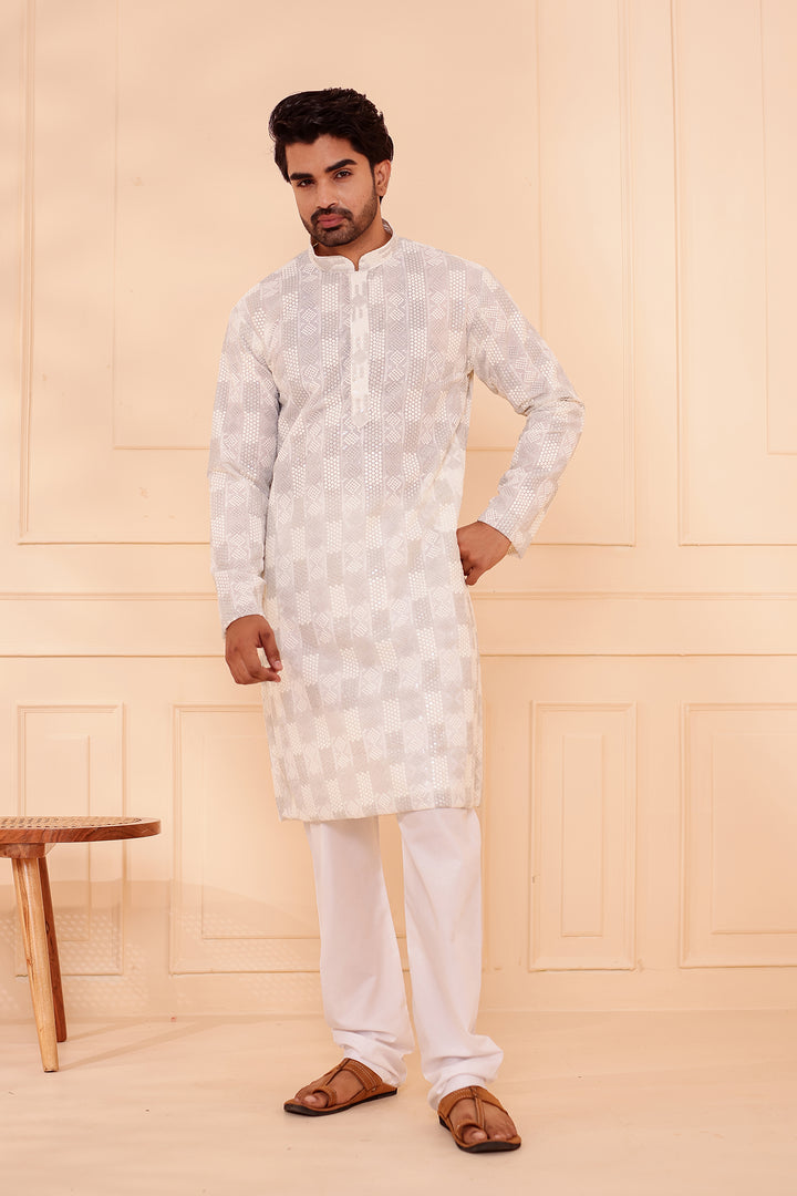 White Georgette Chikankari Kurta Suit.