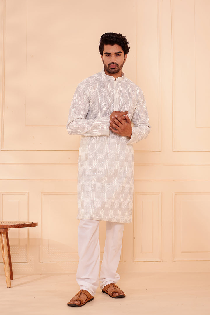 White Georgette Chikankari Kurta Suit.