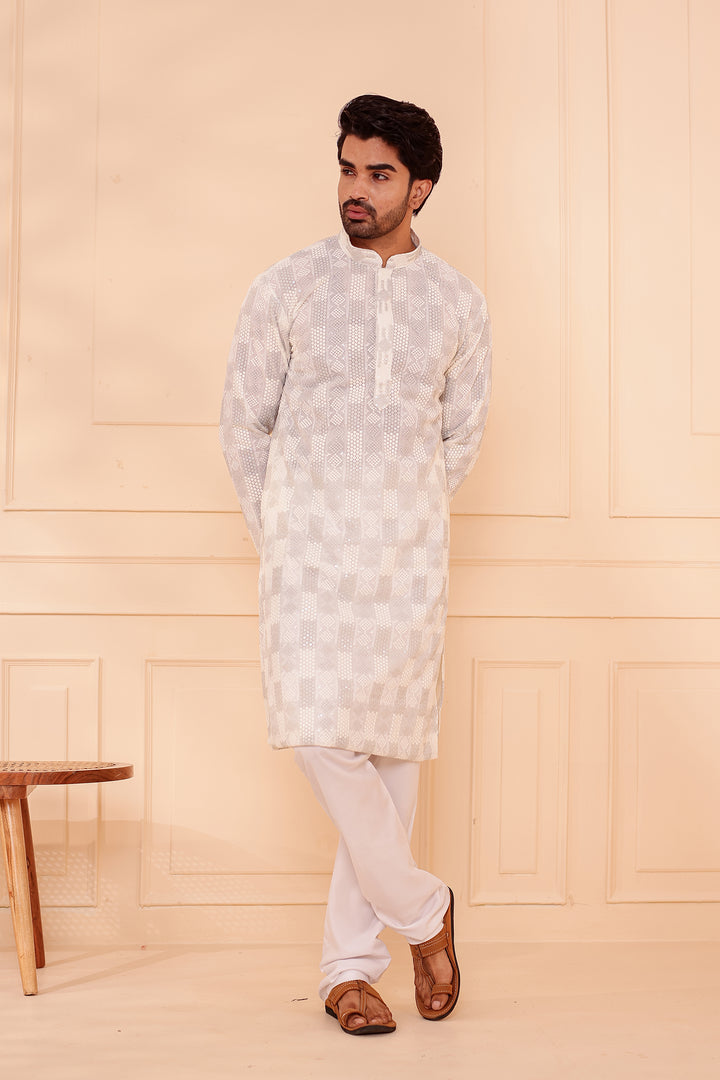 White Georgette Chikankari Kurta Suit.