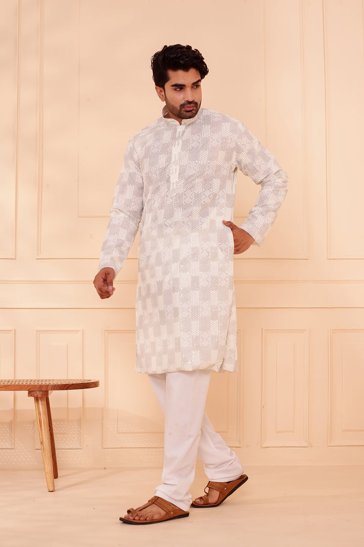 White Georgette Chikankari Kurta Suit.