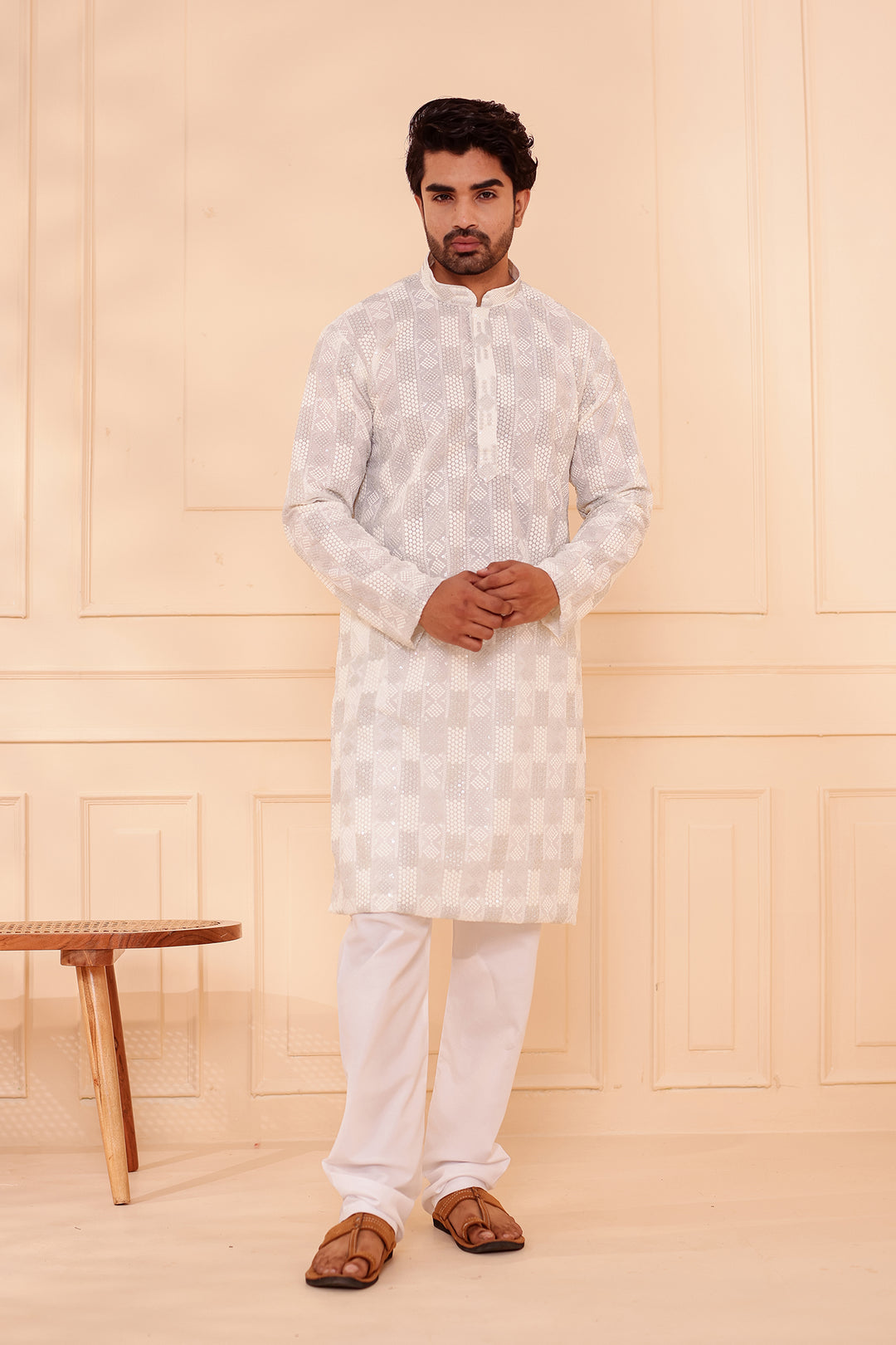 White Georgette Chikankari Kurta Suit.