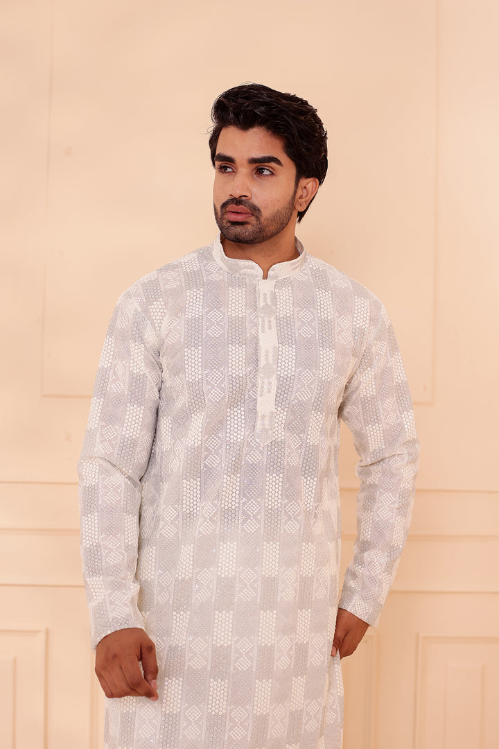 White Georgette Chikankari Kurta Suit.