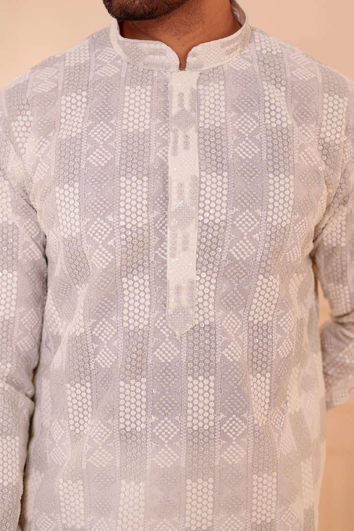 White Georgette Chikankari Kurta Suit.