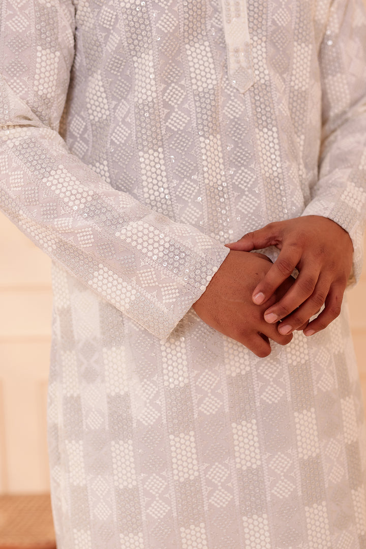 White Georgette Chikankari Kurta Suit.