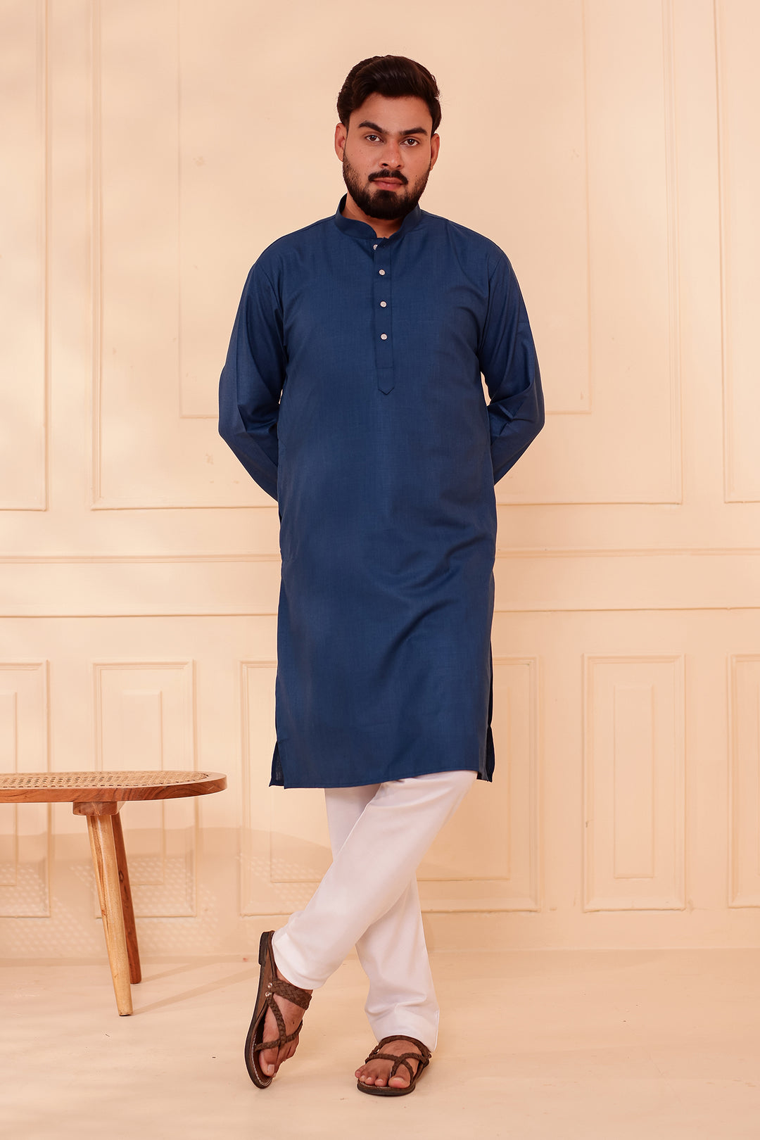 Midnight Blue Soft Cotton-Polyester Kurta Suit.