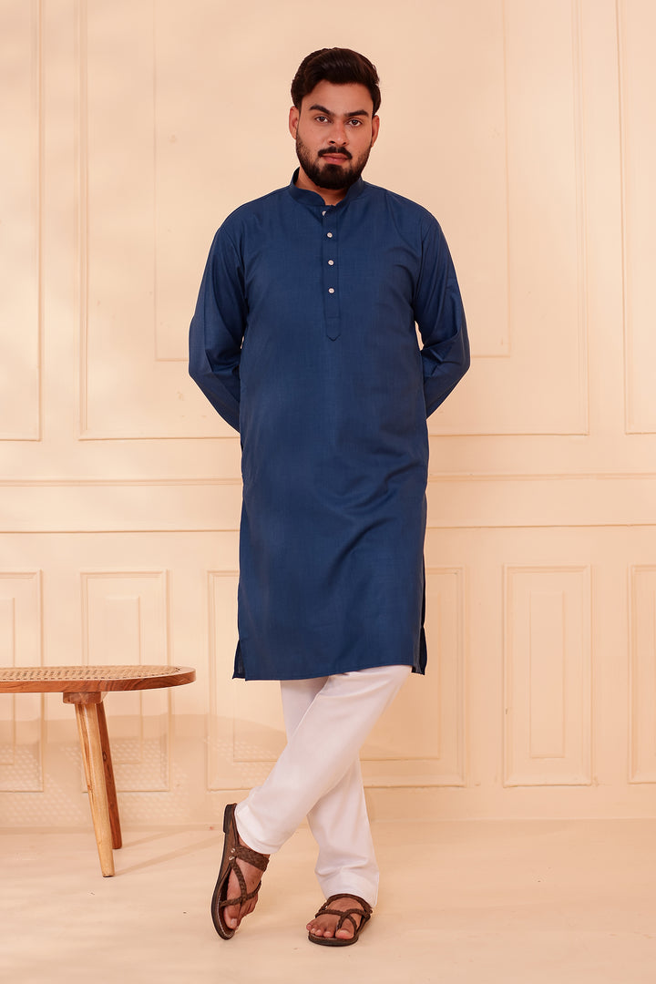 Midnight Blue Soft Cotton-Polyester Kurta Suit.