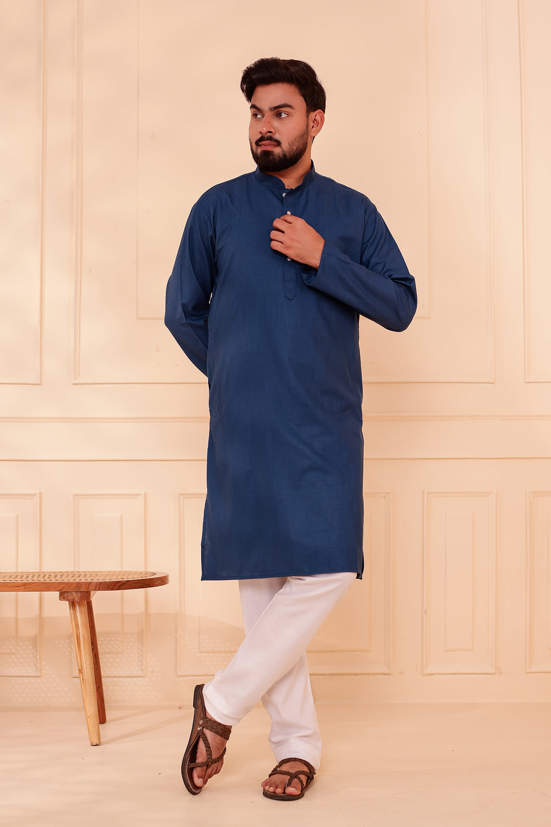 Midnight Blue Soft Cotton-Polyester Kurta Suit.