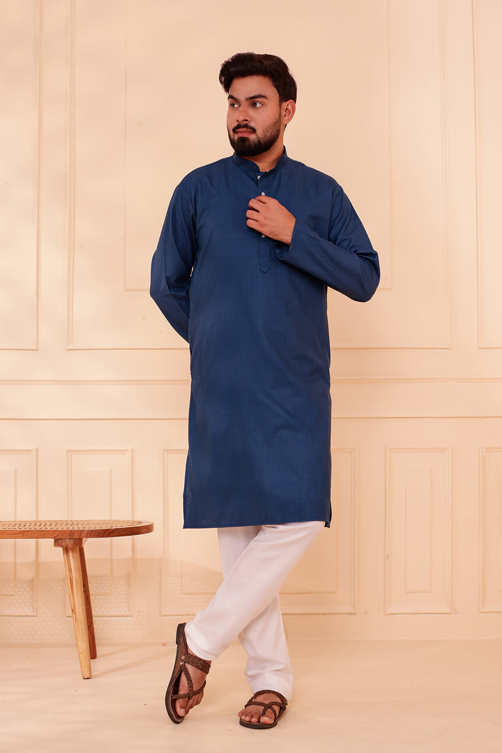 Midnight Blue Soft Cotton-Polyester Kurta Suit.