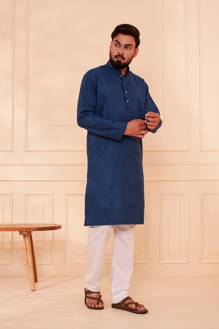 Midnight Blue Soft Cotton-Polyester Kurta Suit.