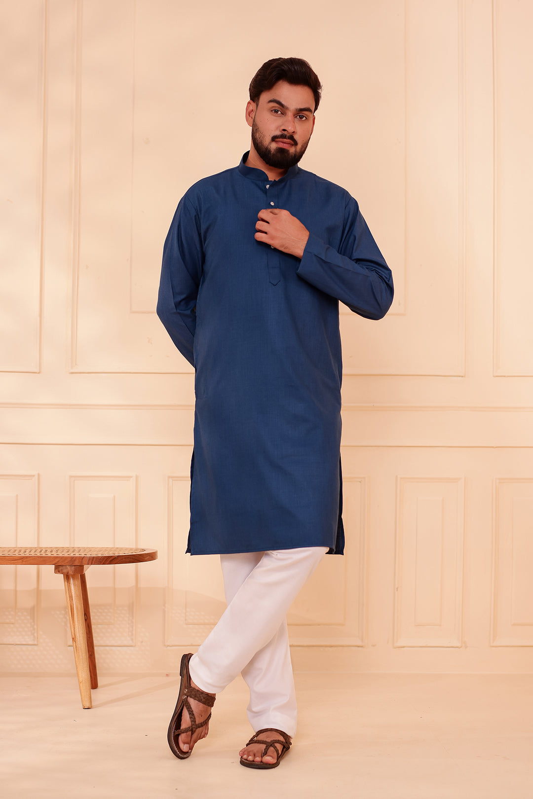 Midnight Blue Soft Cotton-Polyester Kurta Suit.