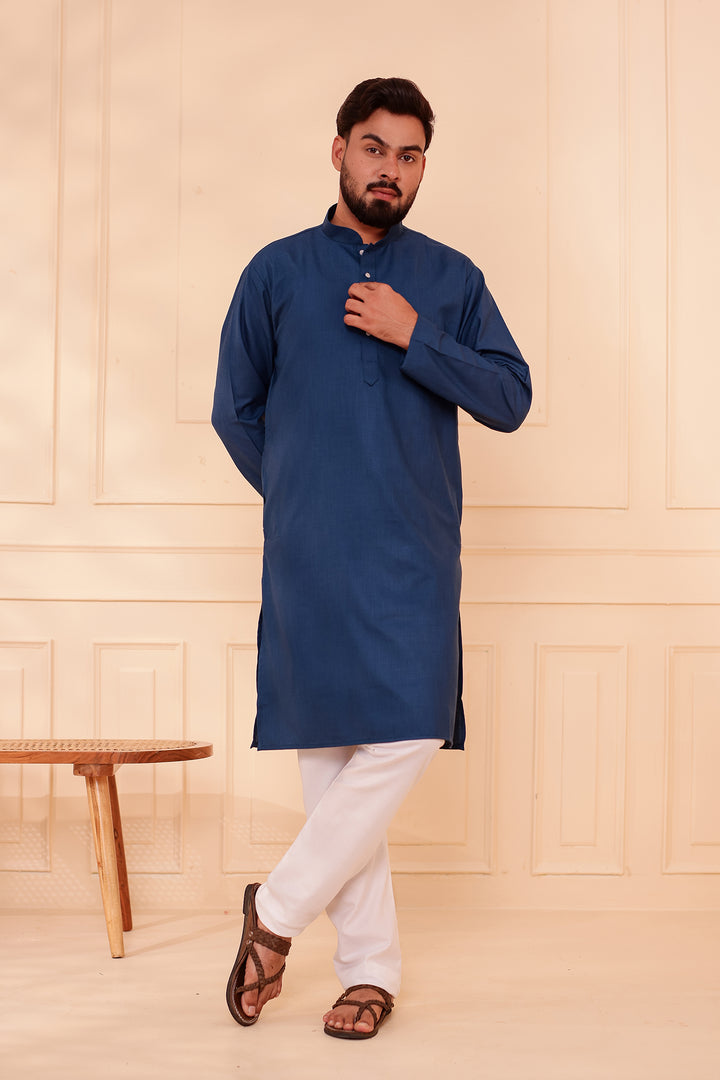 Midnight Blue Soft Cotton-Polyester Kurta Suit.
