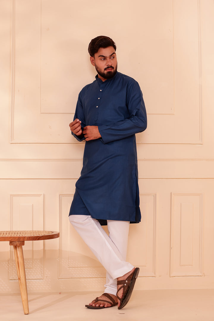 Midnight Blue Soft Cotton-Polyester Kurta Suit.