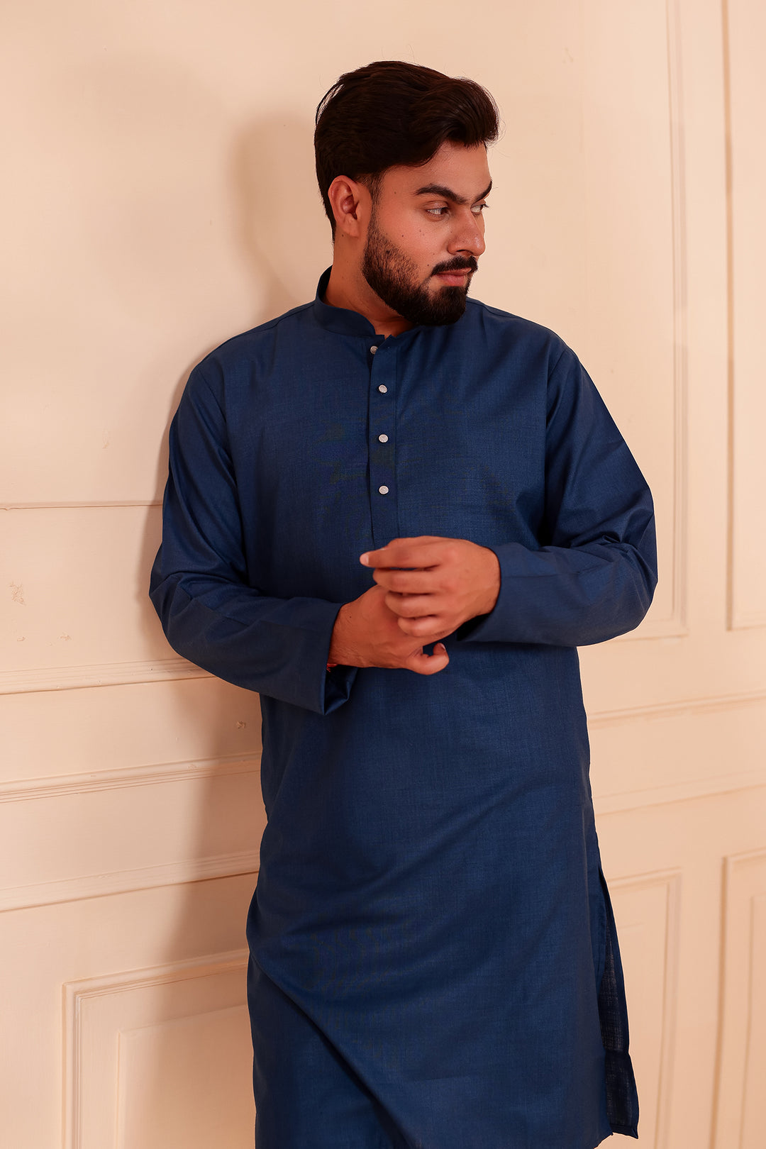 Midnight Blue Soft Cotton-Polyester Kurta Suit.