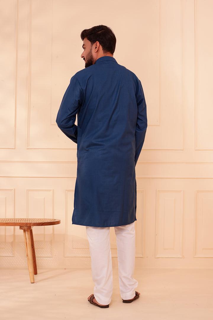 Midnight Blue Soft Cotton-Polyester Kurta Suit.