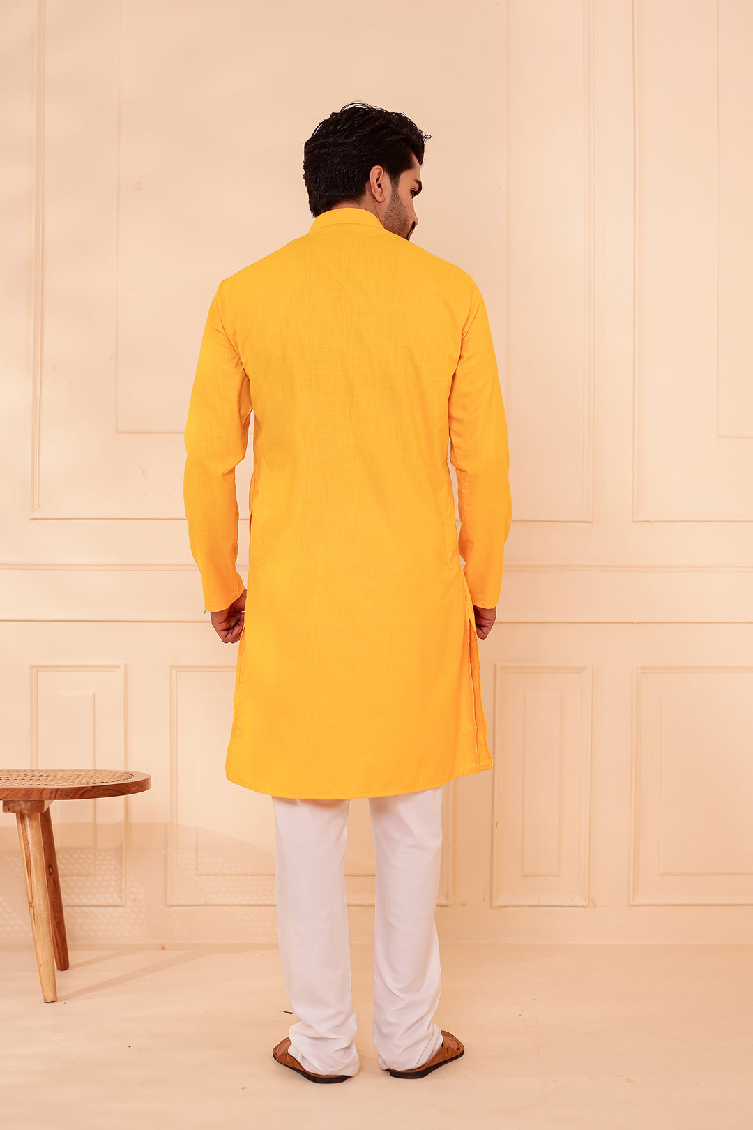 Yellow Soft Cotton-Polyester Kurta Suit.