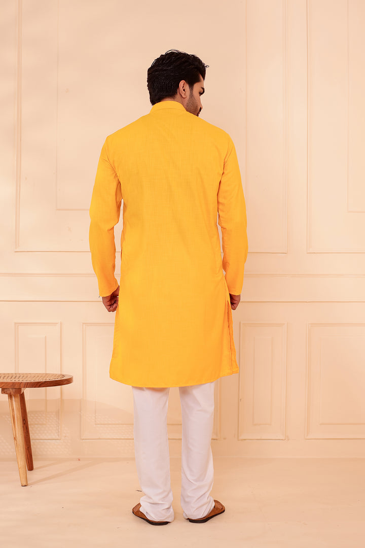 Yellow Soft Cotton-Polyester Kurta Suit.