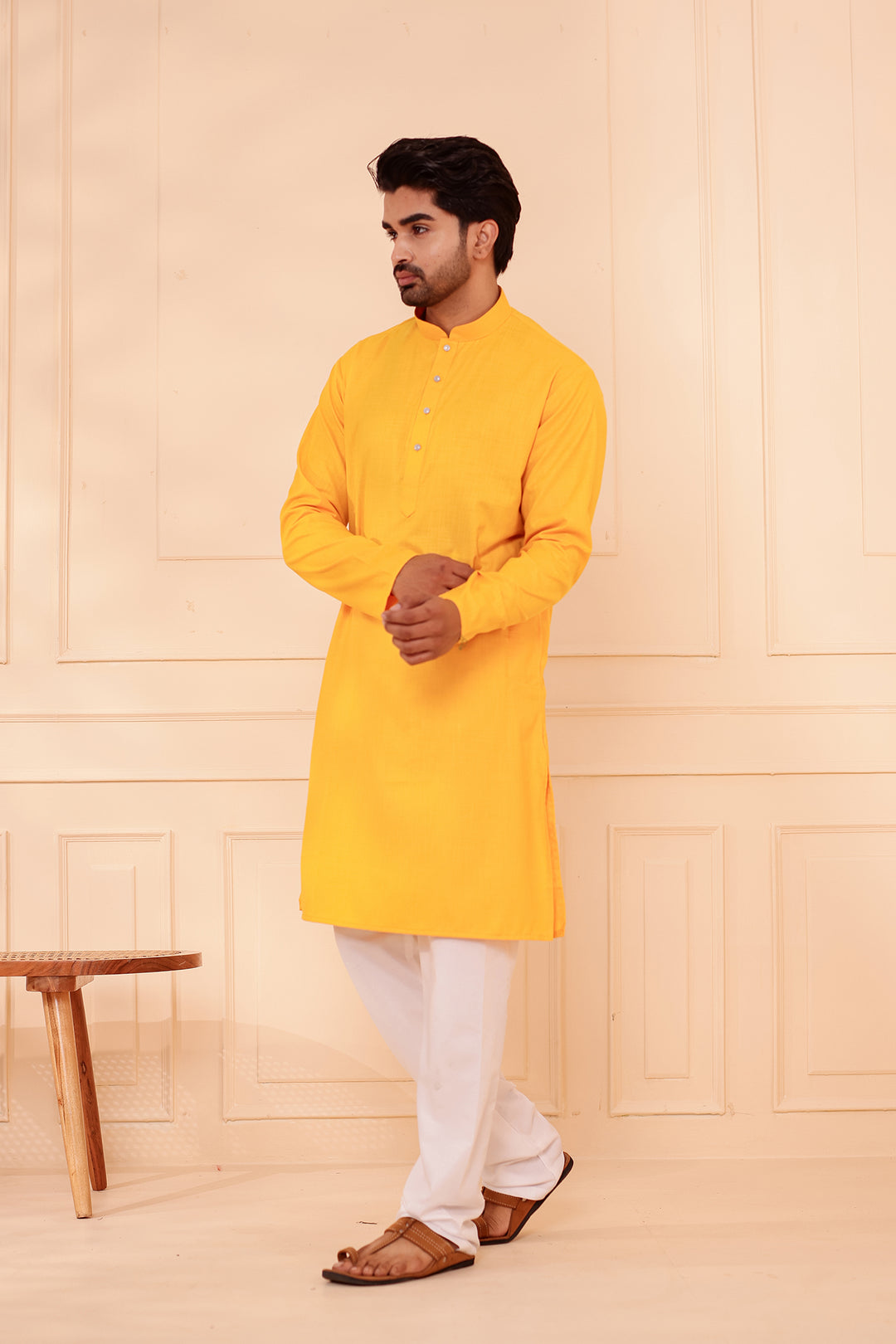 Yellow Soft Cotton-Polyester Kurta Suit.