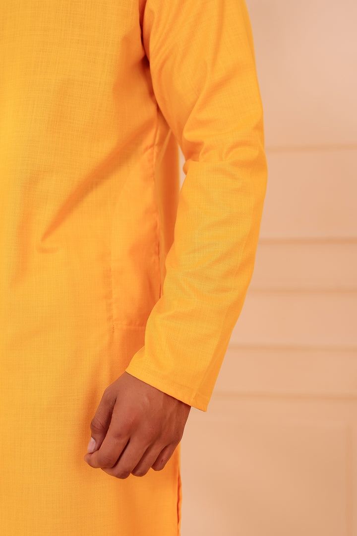 Yellow Soft Cotton-Polyester Kurta Suit.