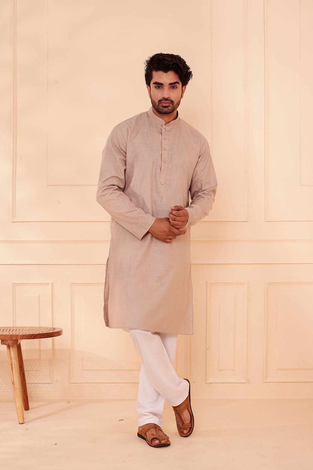 Dusty Mint Soft Cotton-Polyester Kurta Suit.