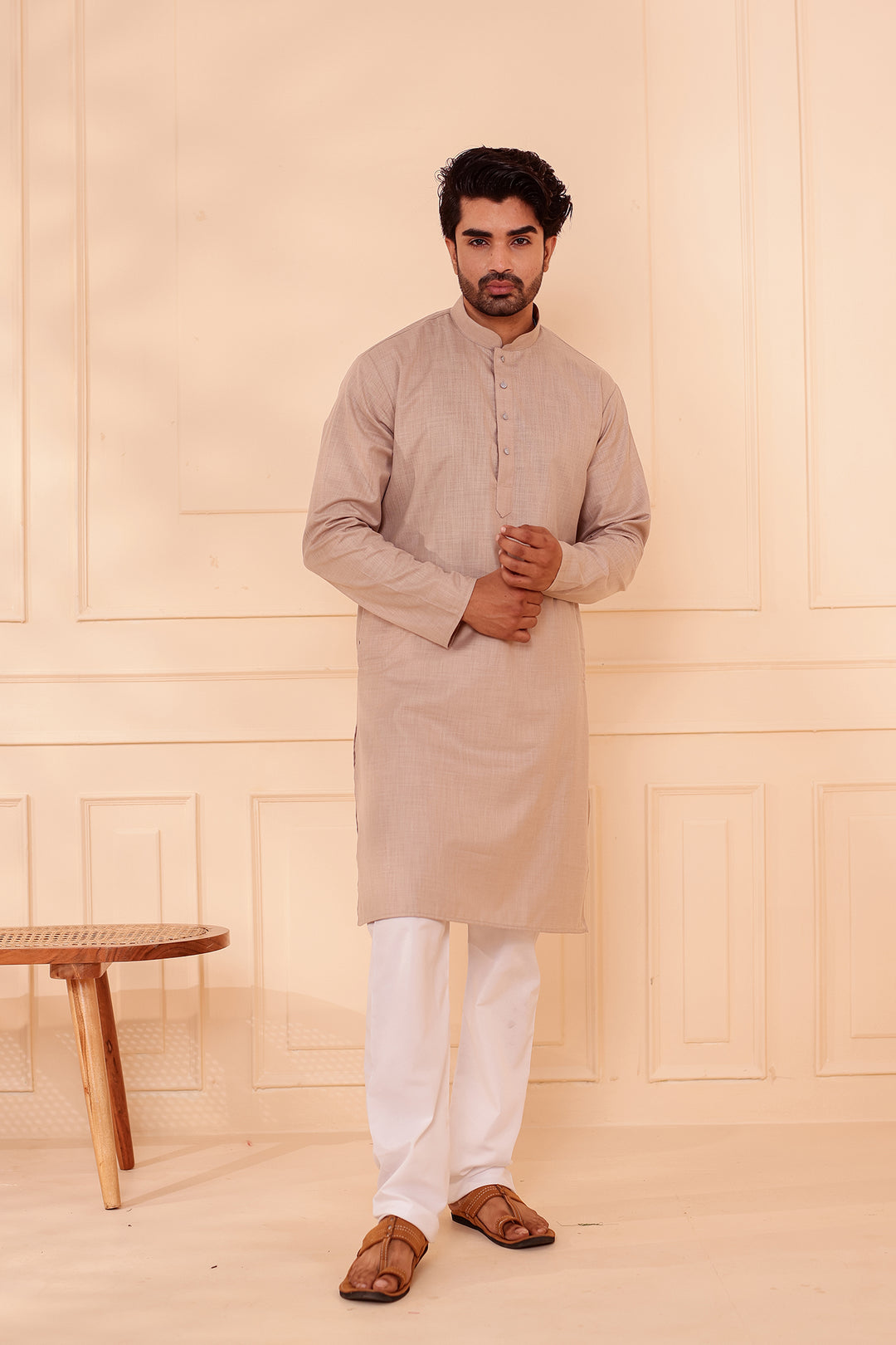 Dusty Mint Soft Cotton-Polyester Kurta Suit.