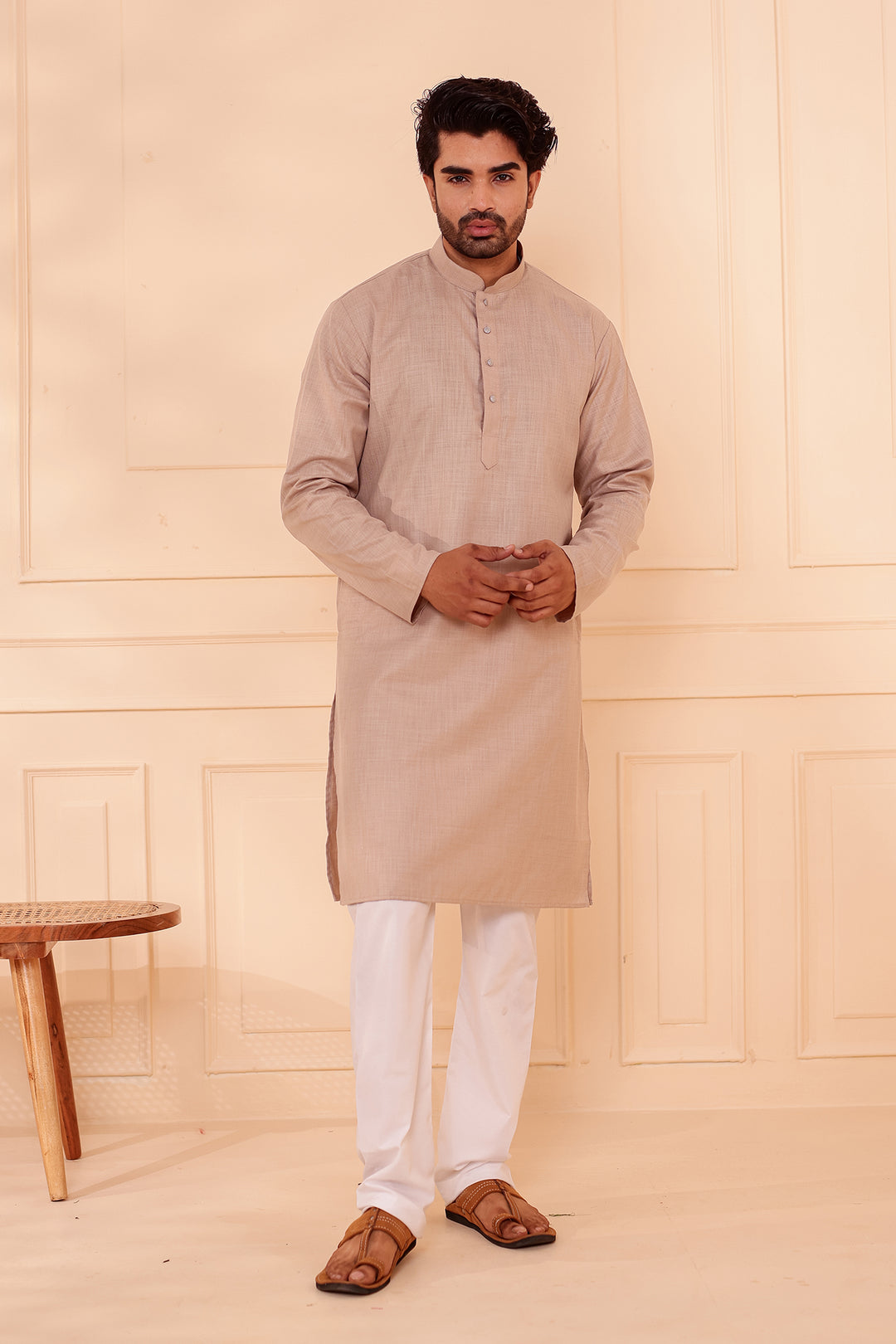 Dusty Mint Soft Cotton-Polyester Kurta Suit.