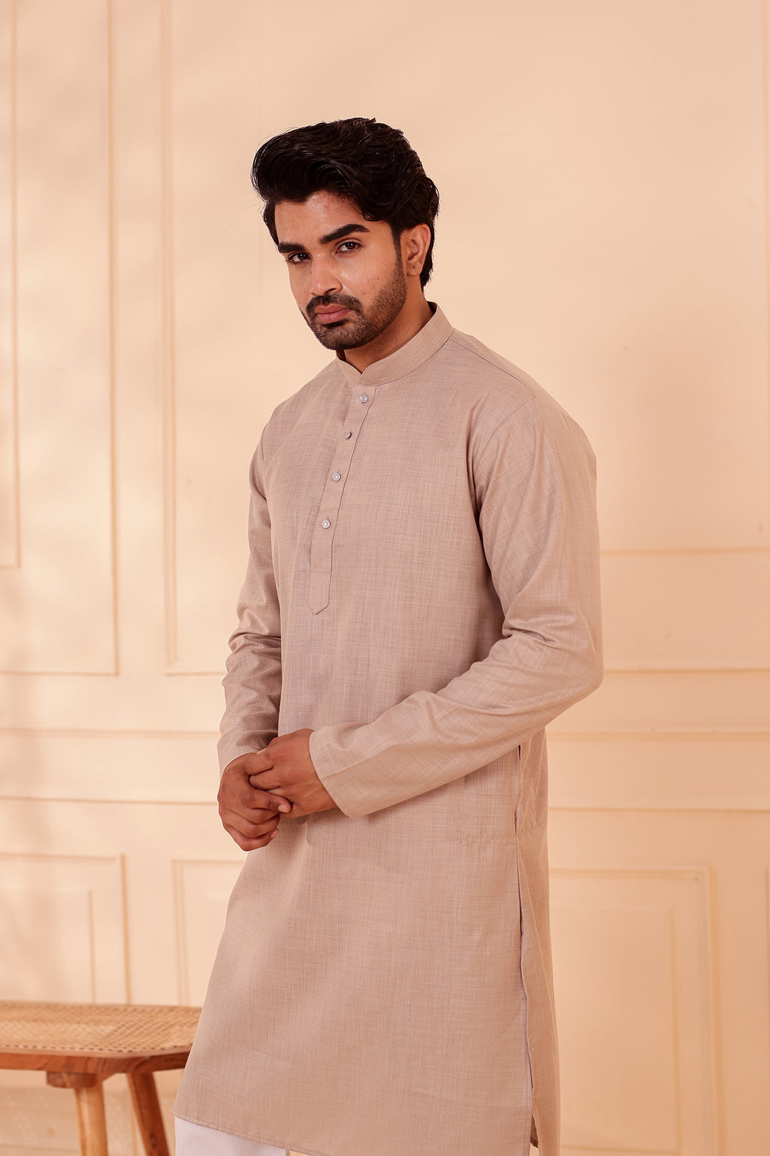 Dusty Mint Soft Cotton-Polyester Kurta Suit.