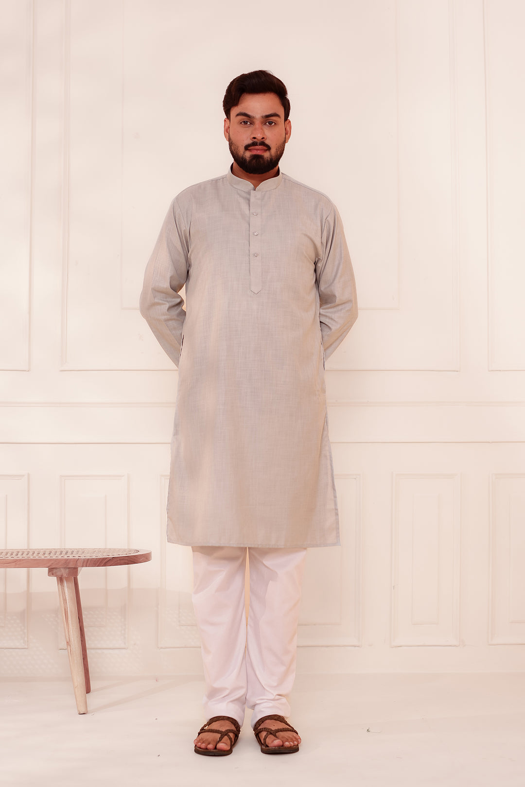Grey Soft Cotton-Polyester Kurta Suit.