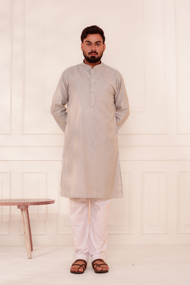 Grey Soft Cotton-Polyester Kurta Suit.