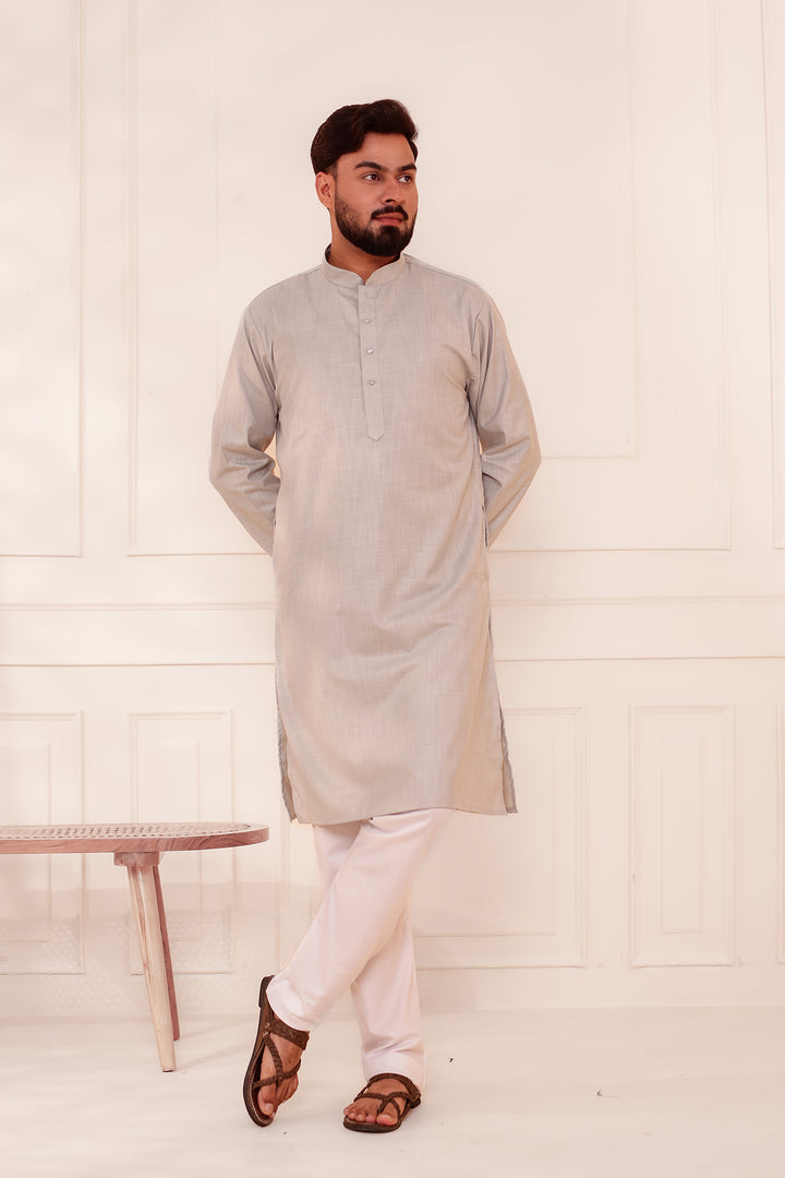 Grey Soft Cotton-Polyester Kurta Suit.