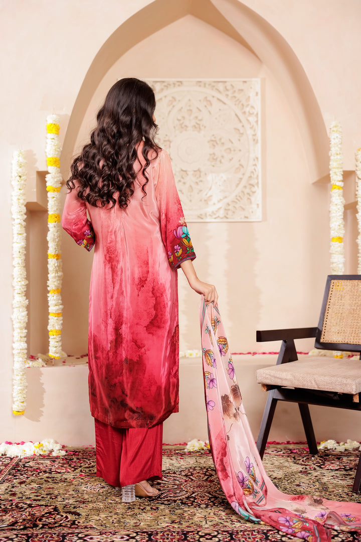 Maroon Crepe Silk Straight Cut Kurta Set