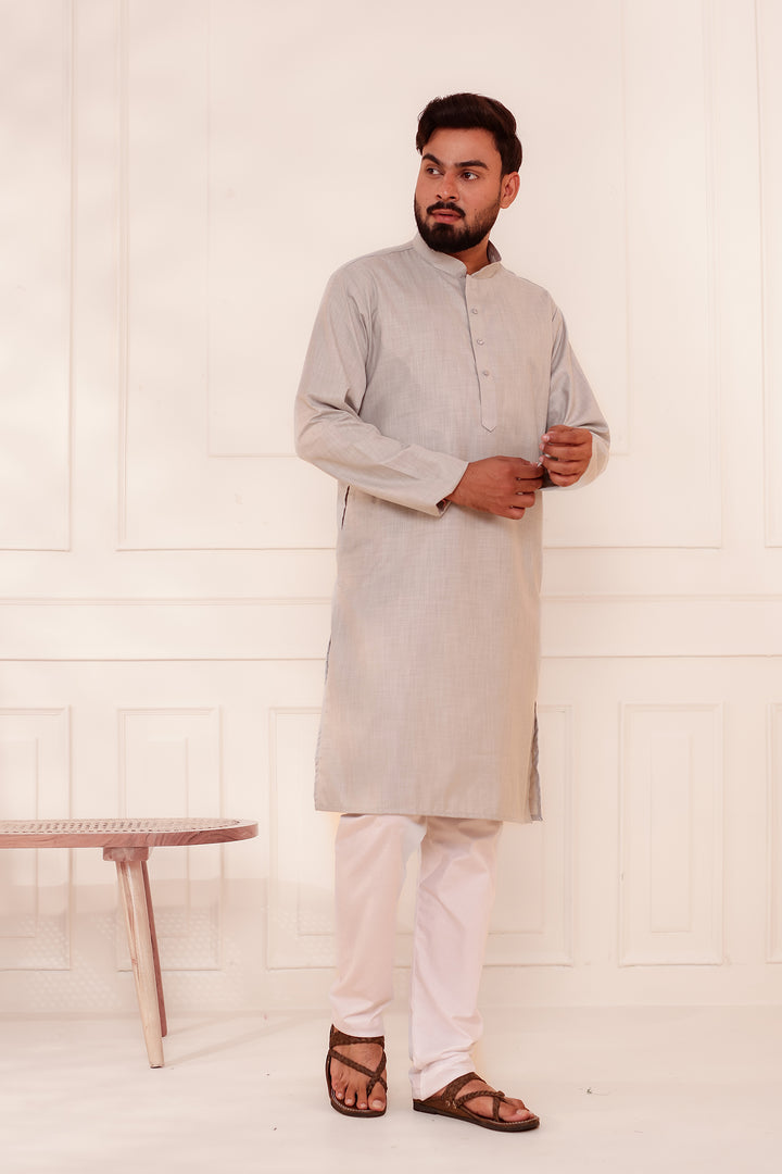 Grey Soft Cotton-Polyester Kurta Suit.