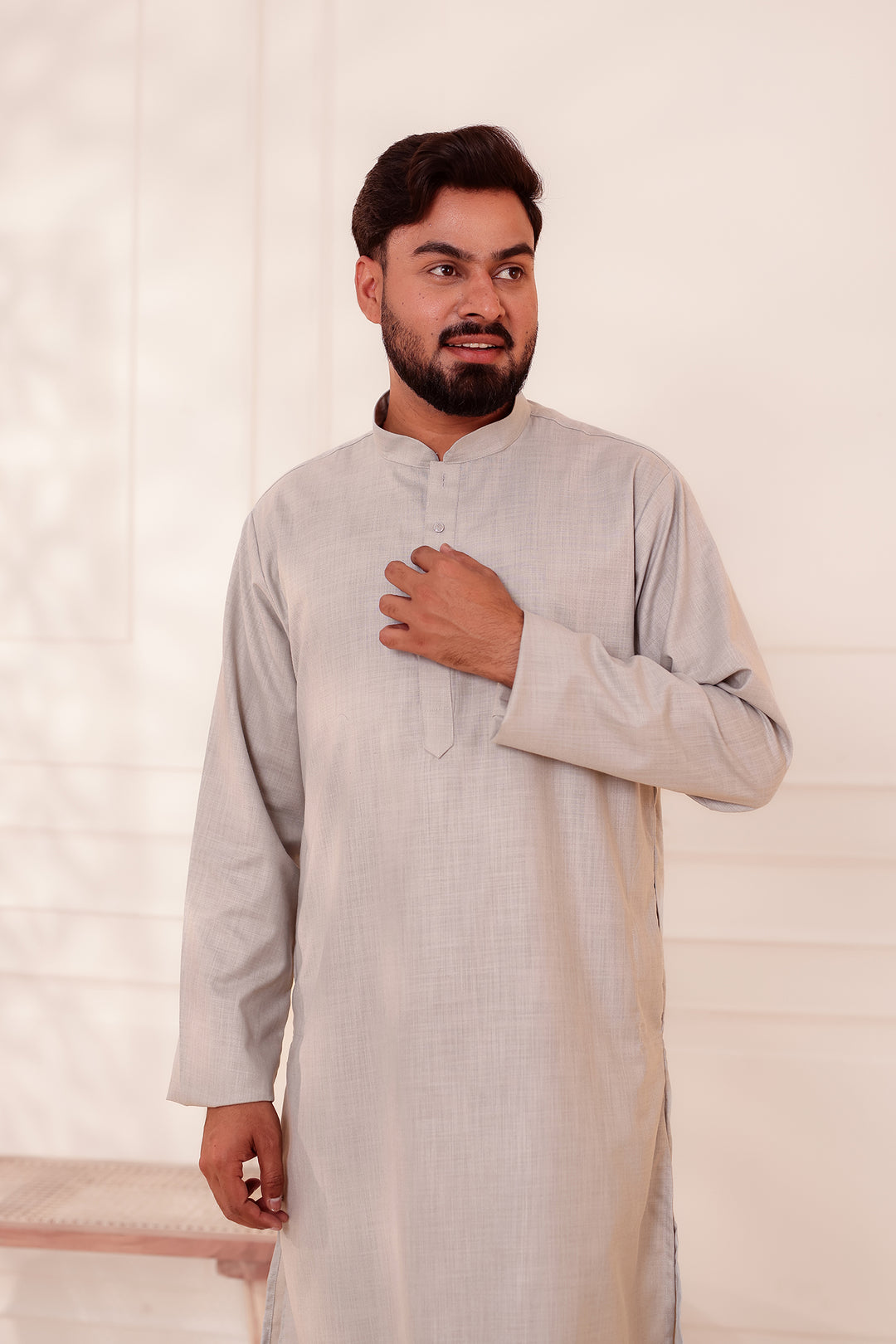 Grey Soft Cotton-Polyester Kurta Suit.
