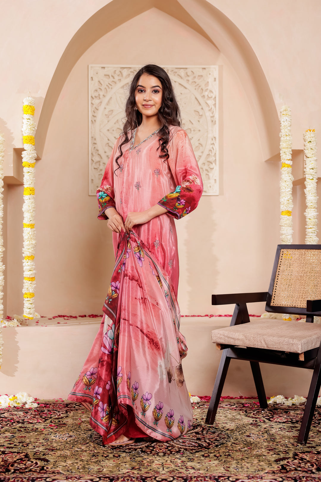 Maroon Crepe Silk Straight Cut Kurta Set
