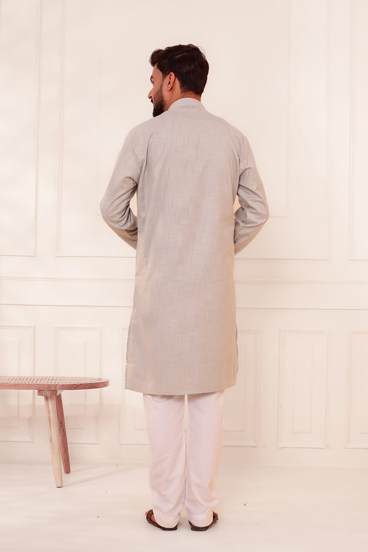 Grey Soft Cotton-Polyester Kurta Suit.