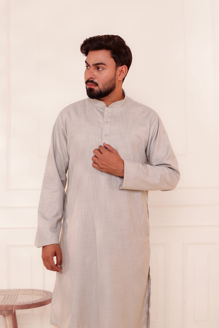 Grey Soft Cotton-Polyester Kurta Suit.