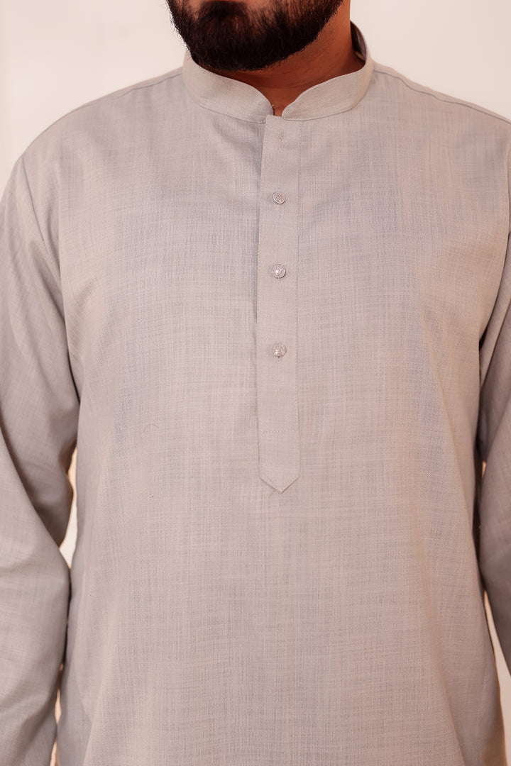 Grey Soft Cotton-Polyester Kurta Suit.