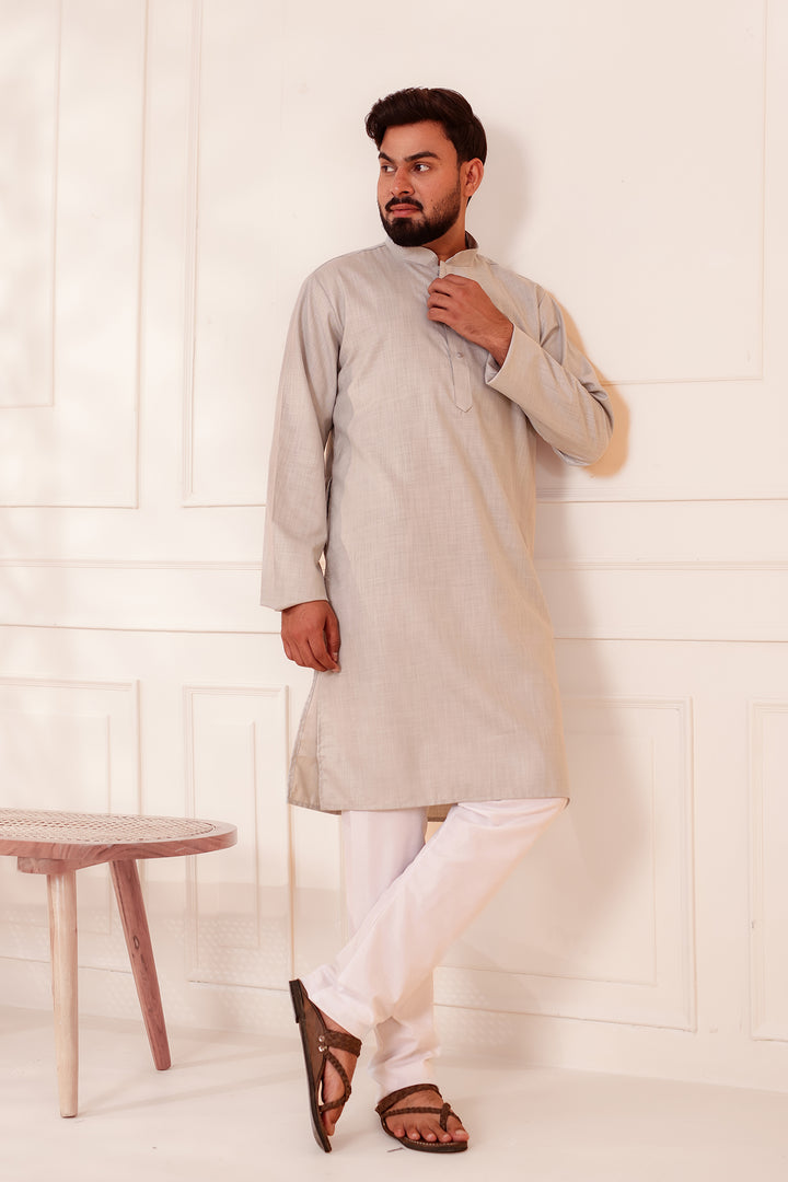 Grey Soft Cotton-Polyester Kurta Suit.